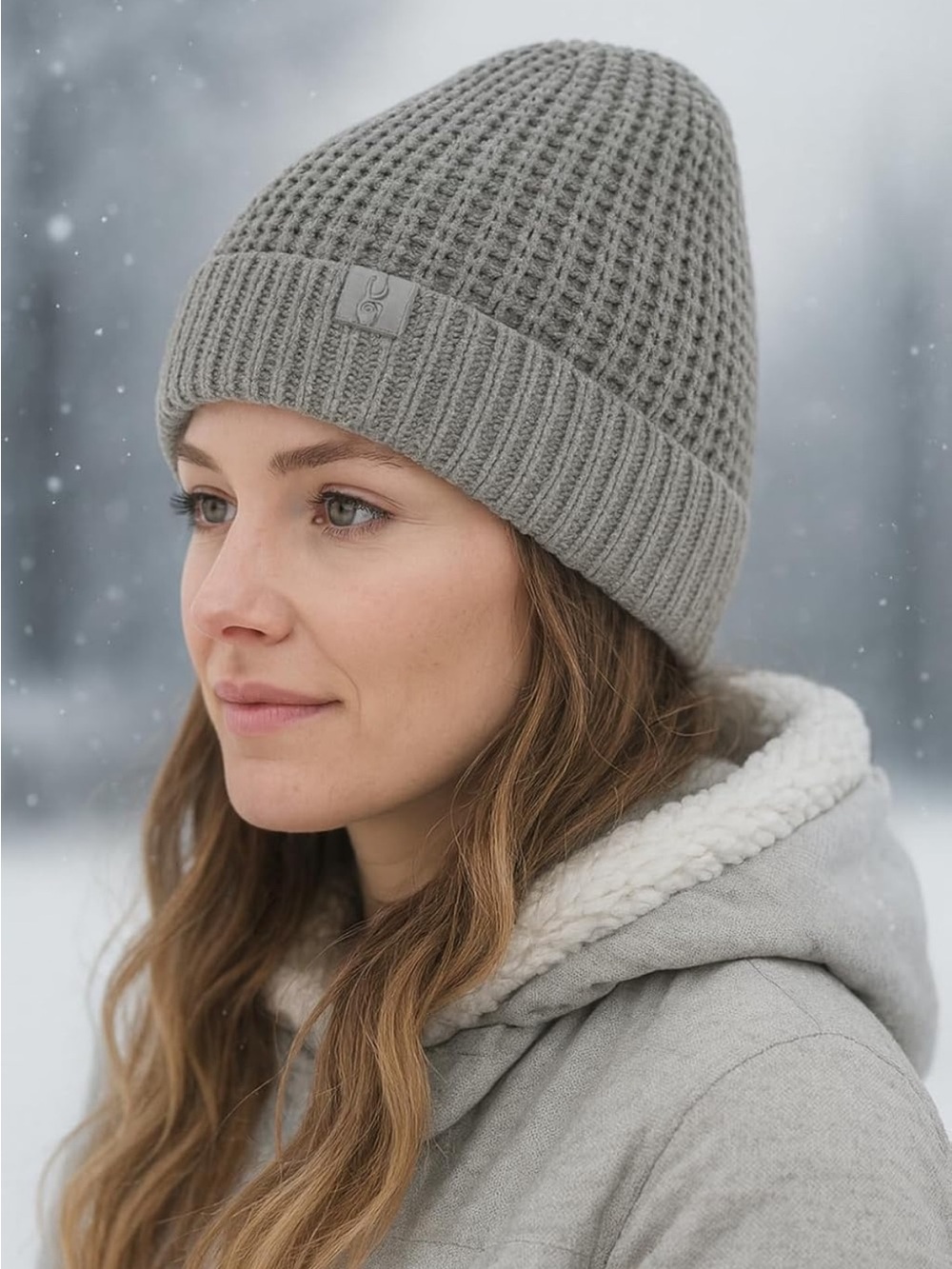 Spyder Waffle Knit Beanie Faux Fur Lined - Light Gray